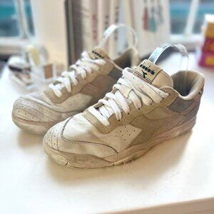 Diadora Mens Suede and Leather Sneakers in Beige, Gray and White - Size 8.5